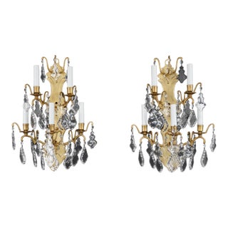 Mid 20th Century Pair of Restored French Plaza Hotel Crystal Wall Sconces For Sale