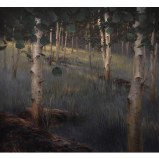 Shady Grove by Derek Harrison | Oil on linen Painting of a forest with trees and grass. For Sale