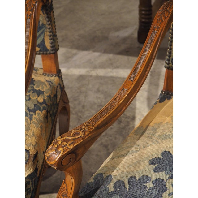 Pair of 19th C. French Regence Style Armchairs With Verdure Tapestry Upholstery For Sale - Image 12 of 18