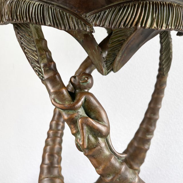 Vintage Round End Tables With Tropical Palm & Monkey Motif, a Pair For Sale - Image 4 of 6