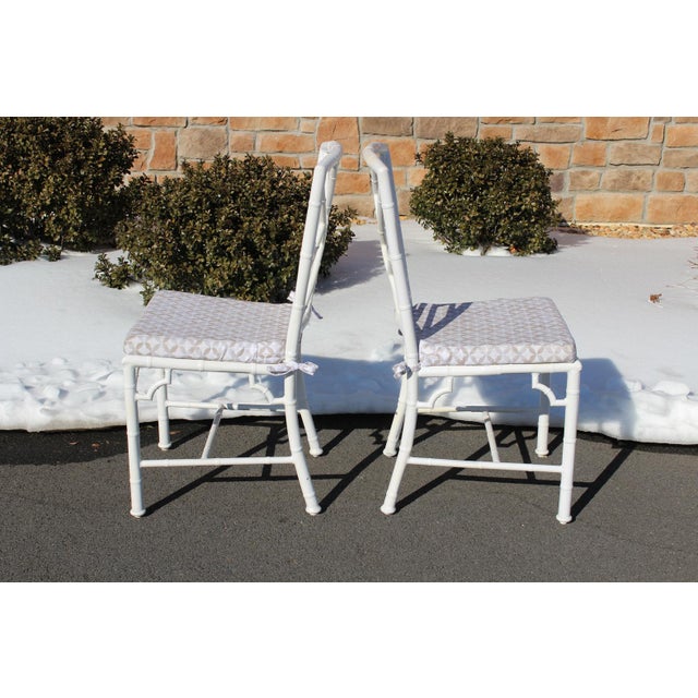 Hollywood Regency Chinoiserie Faux Bamboo Aluminum Patio Chairs—Set of 6 For Sale - Image 6 of 18