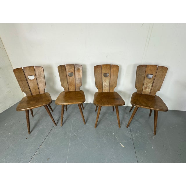 Vintage Brutalist Oak Dining Chairs, 1960s, Set of 4 For Sale - Image 9 of 9