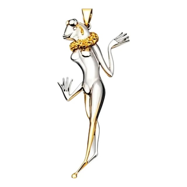 Late 20th Century Sterling Silver 22K Gilded Frog Coquette Mihail Chemiakin Slide Pendant For Sale
