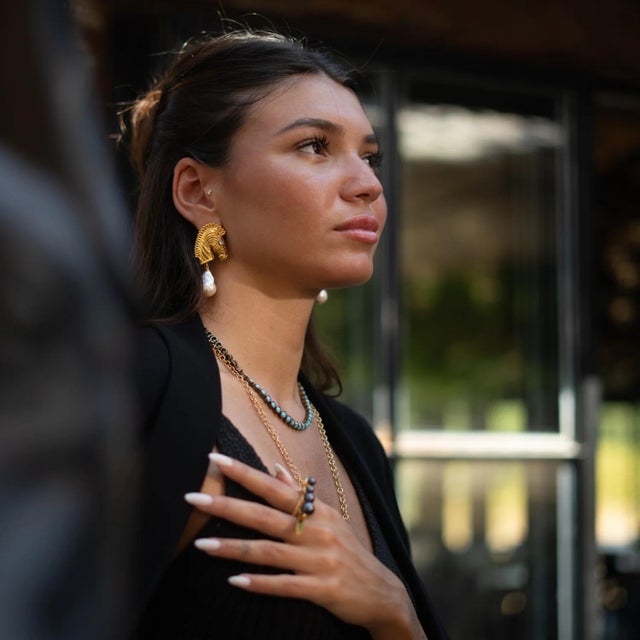 Majestic Horse & Baroque Pearl Gold Statement Earrings, A Pair For Sale In Miami - Image 6 of 9