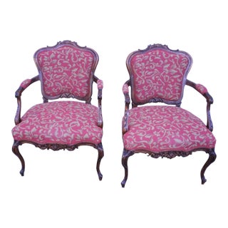 Pair of Mid 20th Century Country French Walnut Bergere Chairs, New Upholstery For Sale