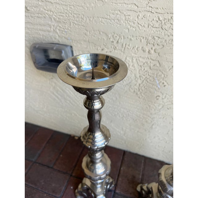 Late 19th Century Antique Italian Crome Bronze Candlestick- a Pair For Sale - Image 5 of 7