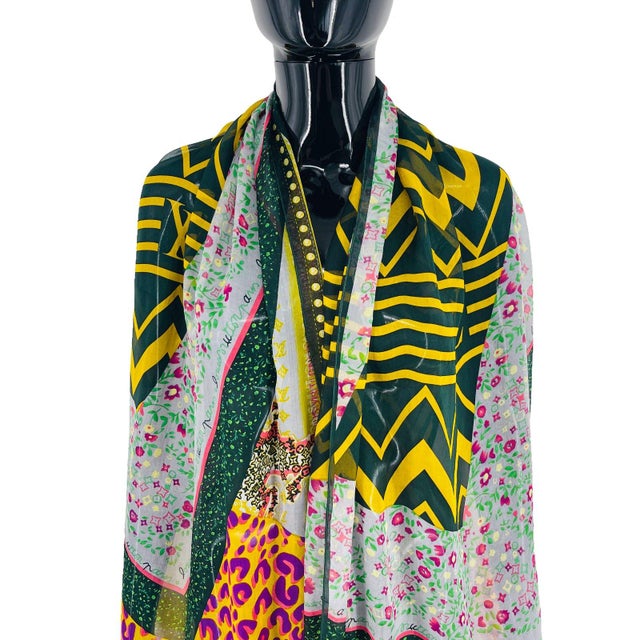 Louis Vuitton Green Printed 100% Silk Scarf