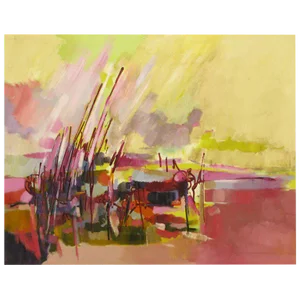 Amethyst & Yellow Abstract Oil on Canvas Titled "Everglades"