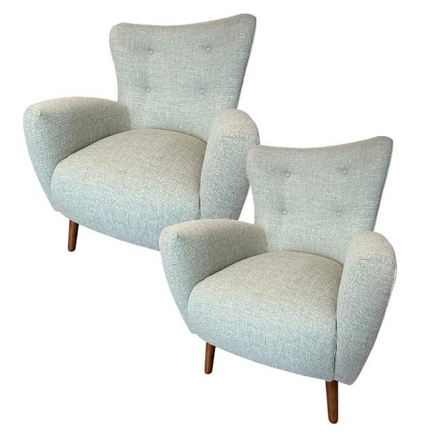 Mid-Century Modern Pair of Mid-Century Modern Lounge Chairs Newly Upholstered in Designer Fabrics For Sale - Image 3 of 7