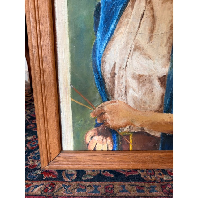 Mid-Century Modern Mid-Century Modern Female Artist Self-Portrait Oil Painting For Sale - Image 3 of 8