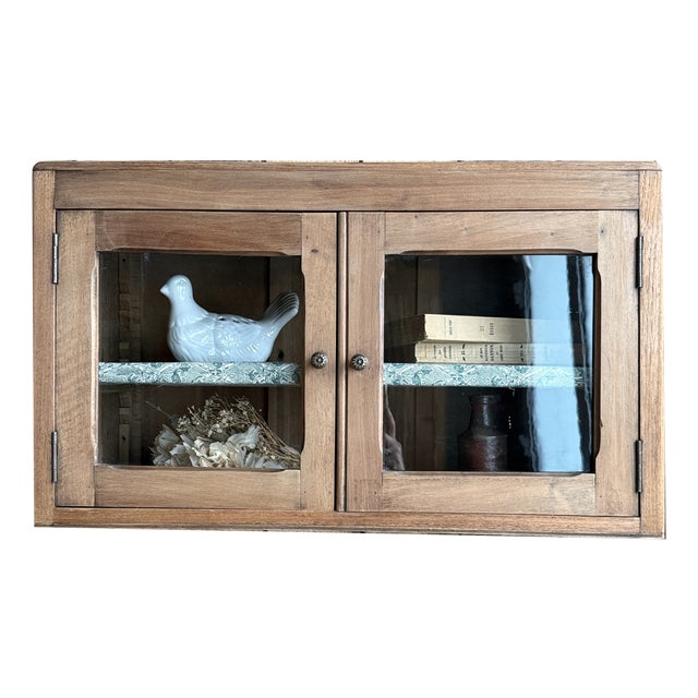 Small Wall-Mounted Walnut Display Case, 1940s For Sale
