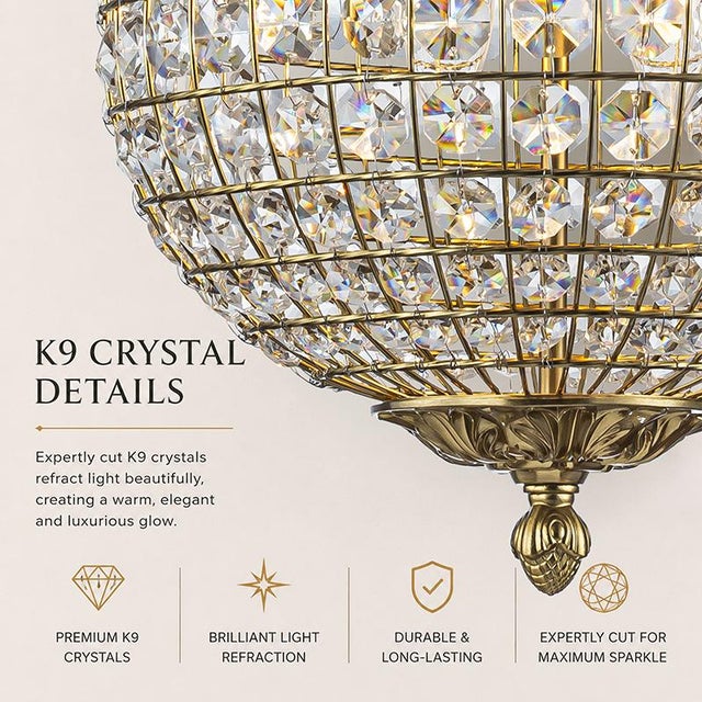 Contemporary Vintage Aloadecor 2-Light W12 In. Warm Brass Globe Chandelier Small Crystal Chandelier Cage-Style Shade Pendant Light For Sale - Image 3 of 10