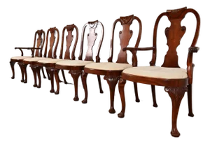 Baker Furniture Georgian Carved Mahogany Dining Chairs, Set of Six