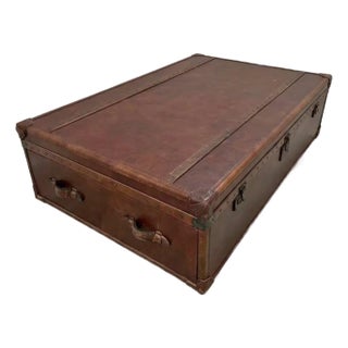 Vintage Leather Steamer Coffee Trunk From Retired Restoration Hardware Collection With Storage For Sale