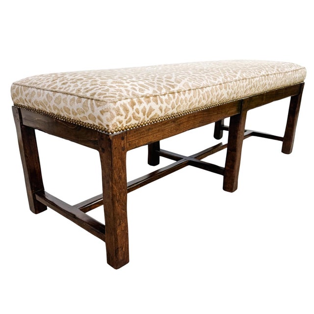 Late 20th Century Large Spanish Revival Style Bench in Antelope Print With Nailhead Trim For Sale - Image 12 of 12
