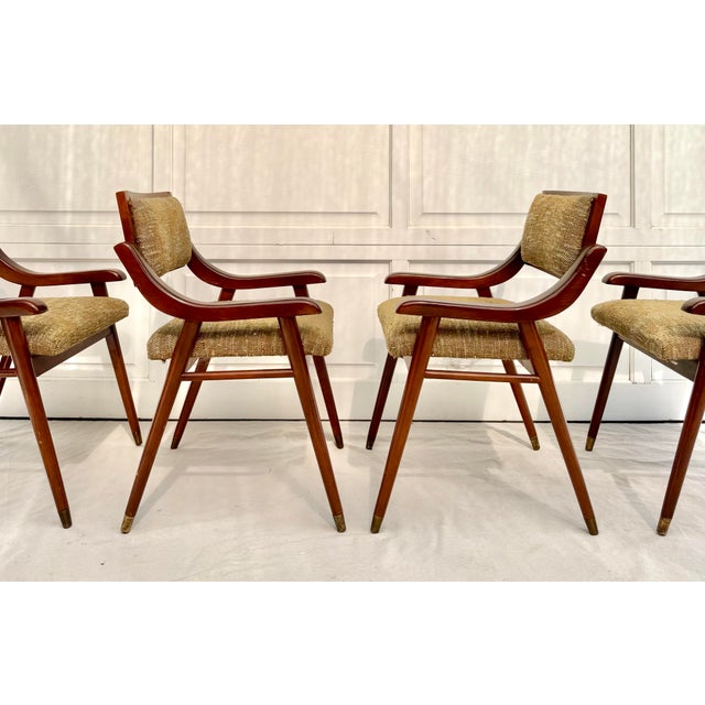 Set of 4 Mid-Century Modern Upholstered Wood Dining Arm Chairs For Sale - Image 9 of 12