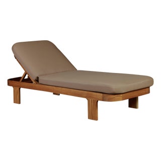 Eclipse Outdoor Solid Teak Wood Sun Lounger - Light Brown Fabric For Sale