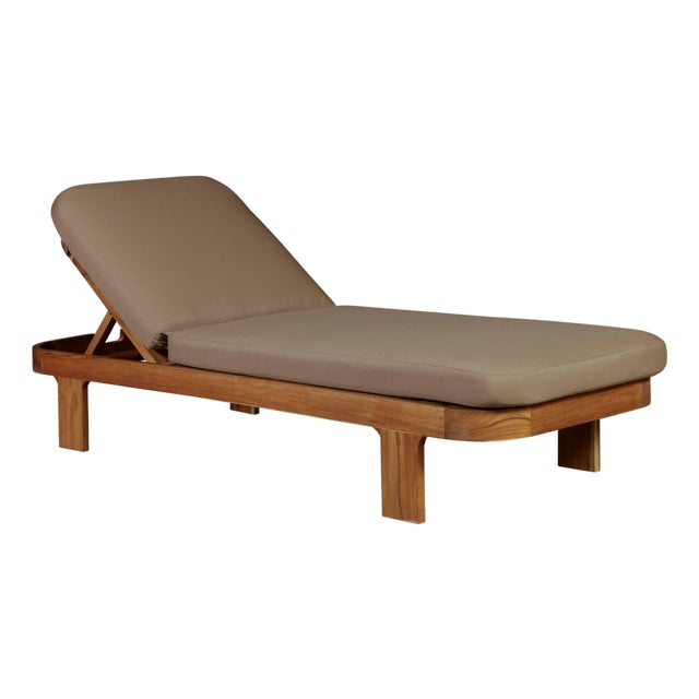 Eclipse Outdoor Solid Teak Wood Sun Lounger - Light Brown Fabric For Sale