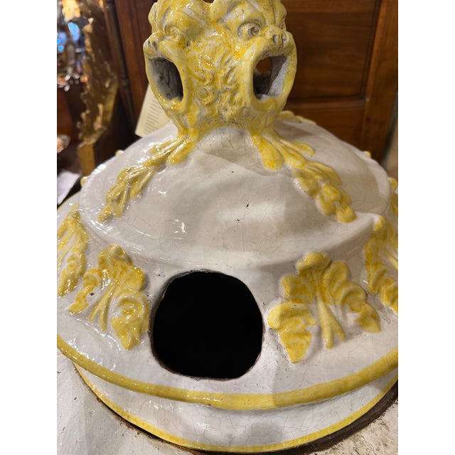 19th Century French White and Yellow Terracotta and Brass Wood Burning Stove For Sale - Image 13 of 13