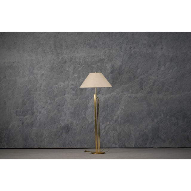 Vintage Floor Brass Lamp with Fabric Lampshade, Italy, 1970s For Sale - Image 6 of 6