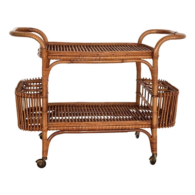 Large Italian Bamboo Bar Cart, 1960s For Sale