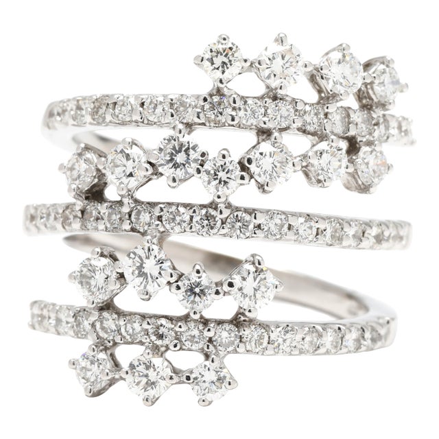 1.75ctw Diamond Cluster Wrap Ring, 18k White Gold, Ring Size 6.5 For Sale
