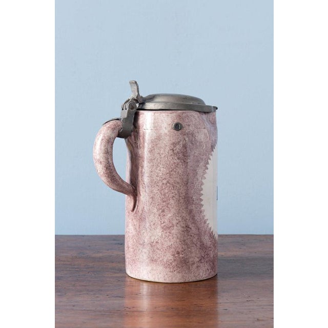 Spongeware Manganese Pewter-Mounted Beer Stein from Brussels Faience, 1800s For Sale - Image 4 of 10