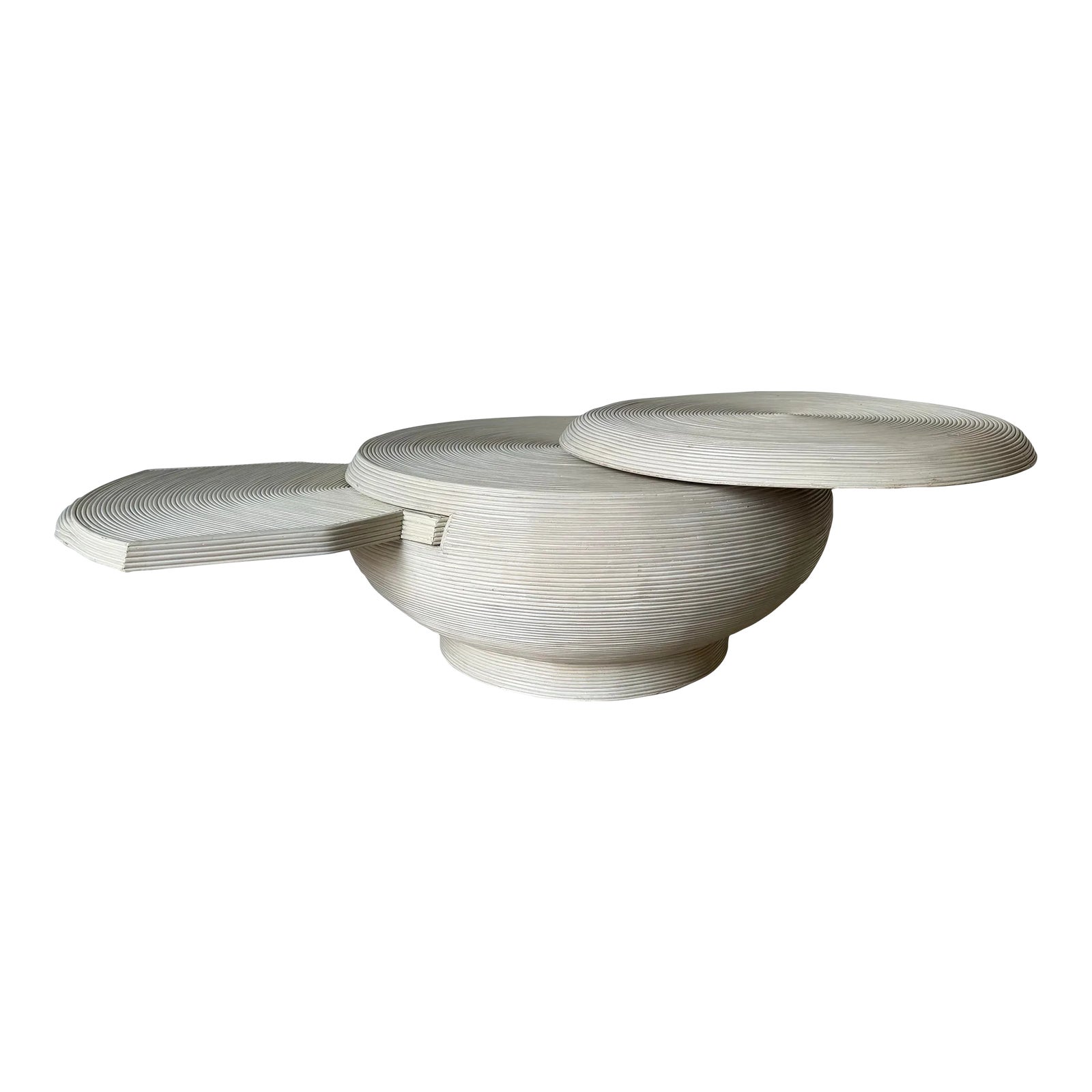Gabriella Crespi Style Swivel Top Pencil Reed Rattan Round Coffee