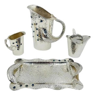 1980s Emilia Castillo Five Piece Fish Tea or Coffee Set Mexican Modern Silversmithing - Set of 5 For Sale