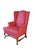 Art Deco Vintage Queen Anne Style Mahogany Wingback Club Library Accent Arm Chair Red For Sale - Image 3 of 18
