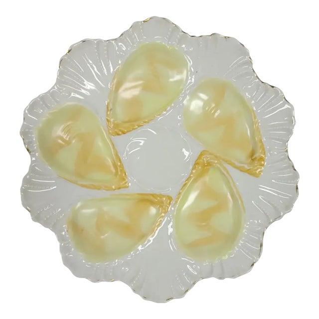 Antique Hand Painted Yellow Oyster Plate For Sale