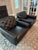 Mid-Century Modern J&m Furniture Black Leather Swivel Chairs For Sale - Image 3 of 3