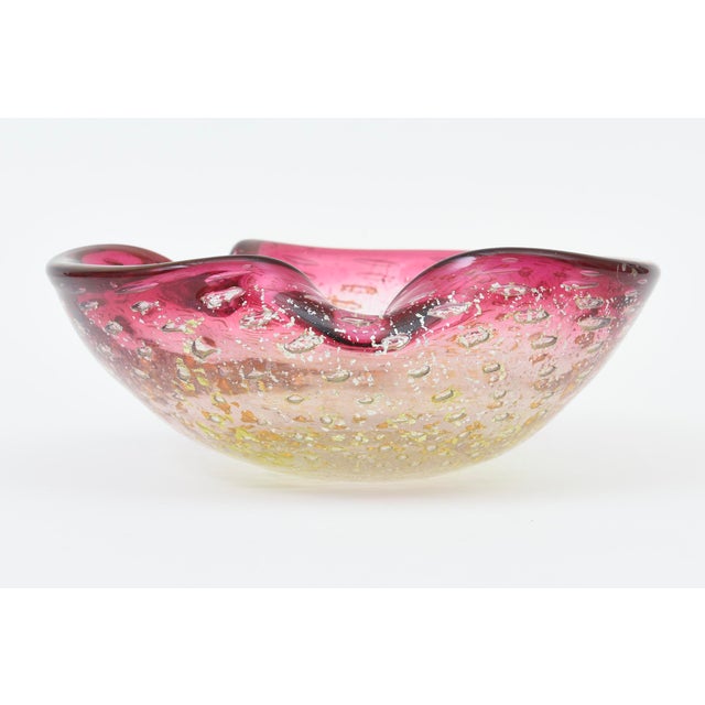Barovier & Toso Vintage Murano Pink Glass Bowl With Silver and Gold Foil, 1960's, Italy For Sale - Image 4 of 10