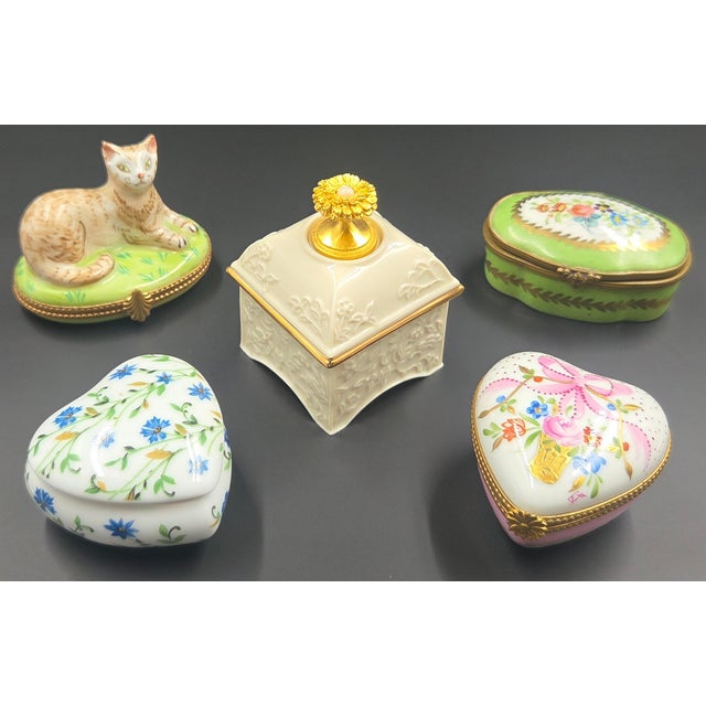 Elevate a vanity, dresser, or shelf styling with this beautifully curated 5-piece collection of vintage porcelain trinket...