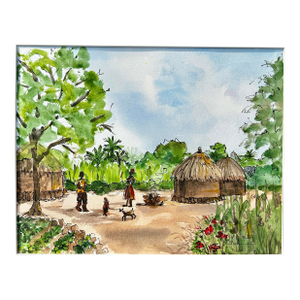 Original Watercolor Ink and Wash Painting “South Sudan Family in 2024”