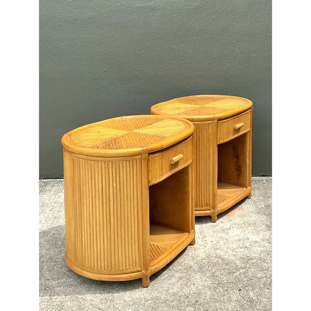 Vintage Rattan Oval Nightstands - A Pair For Sale - Image 12 of 12