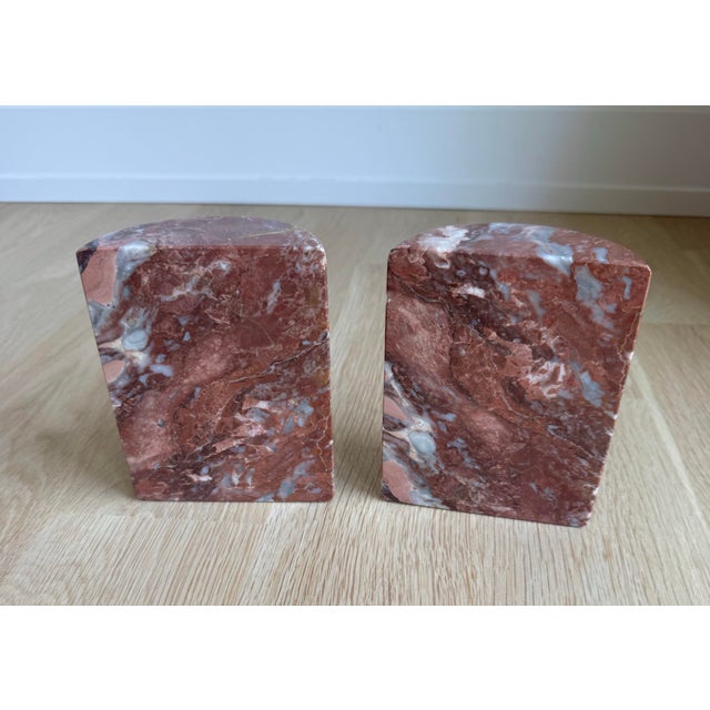 Vintage Italian Modern Brecciated Rosso Marble Bookends – Pair For Sale - Image 4 of 7