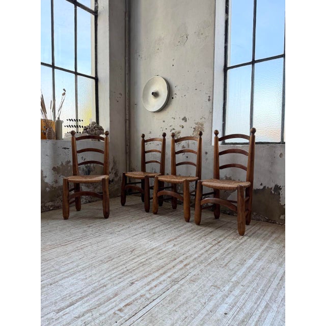 Oak and Straw Chairs by Dudouyt, 1940s, Set of 4 For Sale - Image 11 of 18