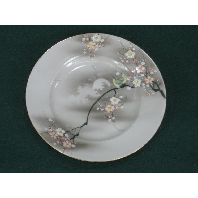 Ceramic Dessert Plate Satsuma Antique Japanese Bird Moon &Tree Hand Painted For Sale - Image 7 of 7