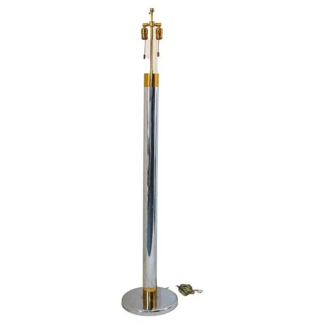 Vintage 1970s Mid-Century Italian Bicolor Chrome and Brass Tall Floor Lamp For Sale - Image 12 of 12