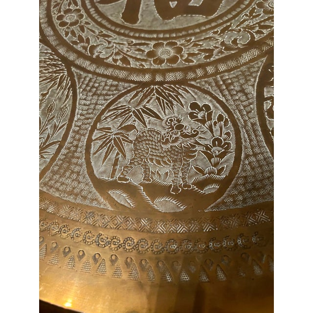 20th Century Asian Handcrafted Brass Tray Table With Folding Base For Sale - Image 4 of 10