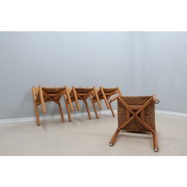 Vintage Rustic Dining Chairs with Straw Seat attributed to Renato Toso, 1970s, Set of 4 For Sale - Image 11 of 16