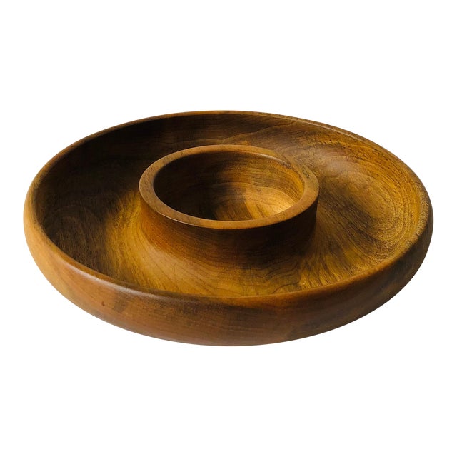 Vintage Circular Myrtlewood Chip and Dip Tray Chairish