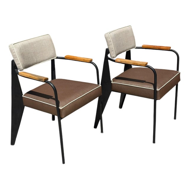 Pair of Vintage Art Deco Jean Prouvé Direction Armchairs W Shagreen Seats For Sale