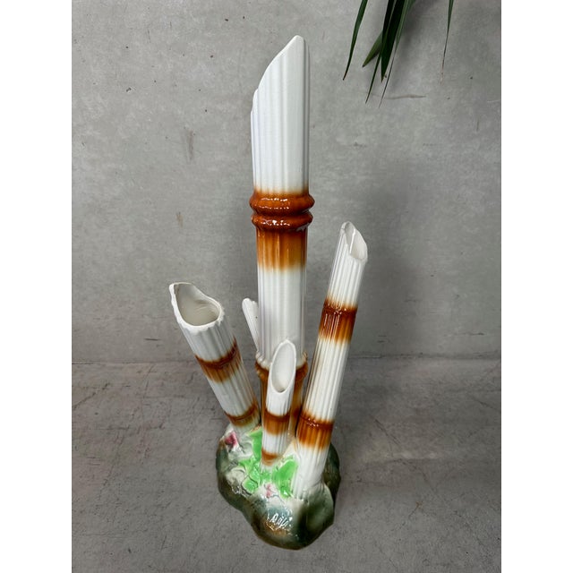 Vintage vase by Manufacture Imperiale et Royale de Nimy (Belgium) from the 1950s. The piece represents a small bamboo...