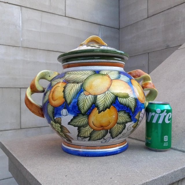 Vintage Biscotti Jar, Cachi E Limoni Deruta Majolica Lidded For Sale - Image 11 of 15