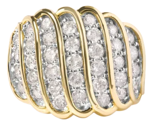14K Yellow Gold Plated .925 Sterling Silver 2.00 Cttw Diamond Multi Row Band Ring - Ring Size 7