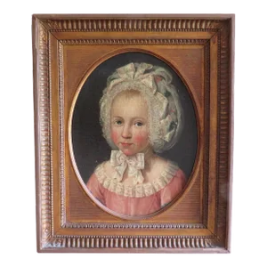 18th C. French Portrait Oil Painting of a Young Girl Child Antique