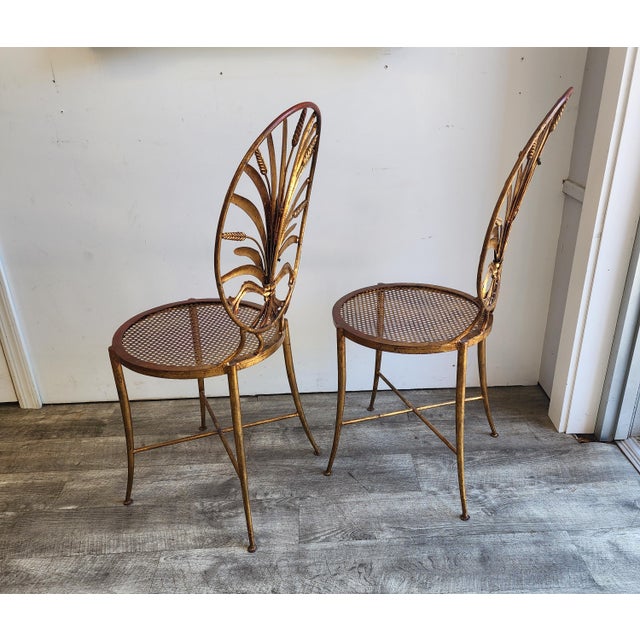 Gold Pair of 1960s Italian Gilt Metal Wheat Sheaf Chairs by S. Salvadori For Sale - Image 8 of 17