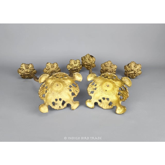 Bronze 1800s Pair of French Gilt Bronze Candelabras Louis XV Style For Sale - Image 8 of 8